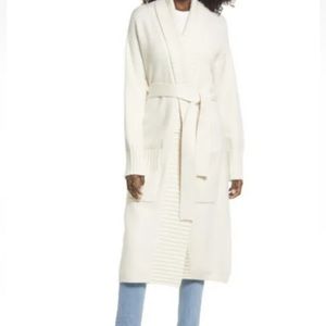 Open Edit Nordstrom Long Belted Cardigan in Ivory Dove